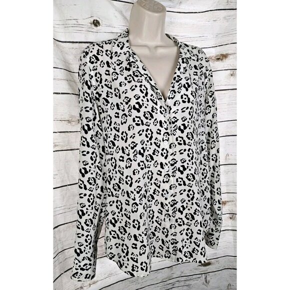 Equipment Animal Cheetah Print Top Blouse L 100% Silk Button Front Long Sleeves - Picture 2 of 7
